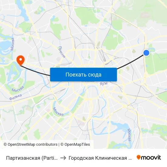 Партизанская (Partizanskaya) to Городская Клиническая больница 67 map