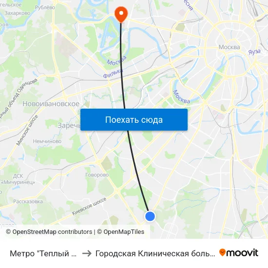 Метро "Теплый Стан" to Городская Клиническая больница 67 map