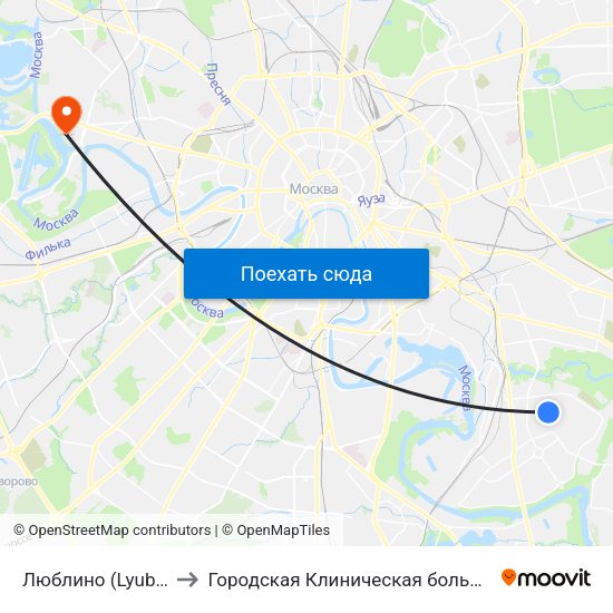 Люблино (Lyublino) to Городская Клиническая больница 67 map