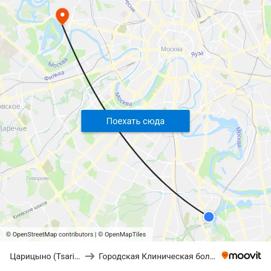 Царицыно (Tsaritsyno) to Городская Клиническая больница 67 map