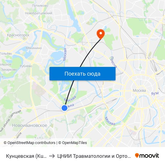 Кунцевская (Kuntsevskaya) to ЦНИИ Травматологии и Ортопедии им. Приорова map