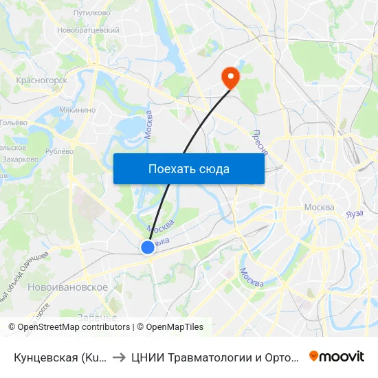 Кунцевская (Kuntsevskaya) to ЦНИИ Травматологии и Ортопедии им. Приорова map