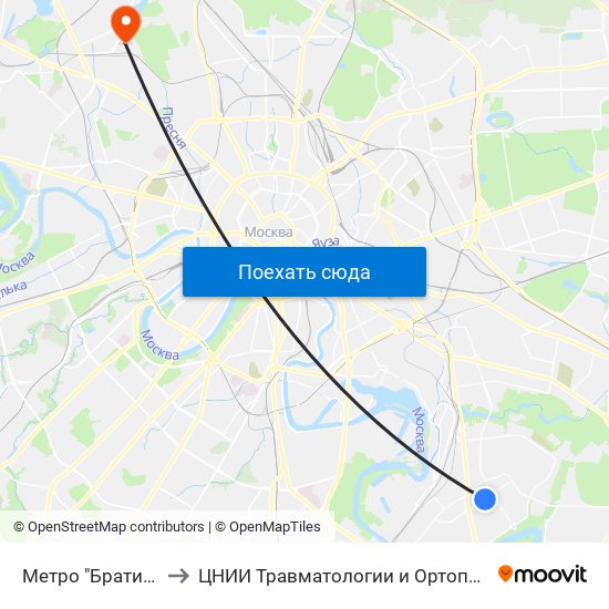 Метро "Братиславская" to ЦНИИ Травматологии и Ортопедии им. Приорова map