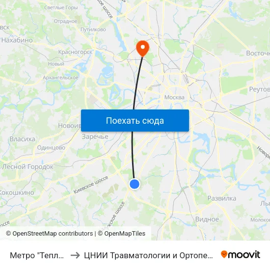 Метро "Теплый Стан" to ЦНИИ Травматологии и Ортопедии им. Приорова map