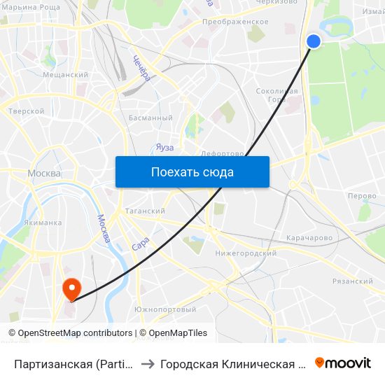 Партизанская (Partizanskaya) to Городская Клиническая больница 4 map