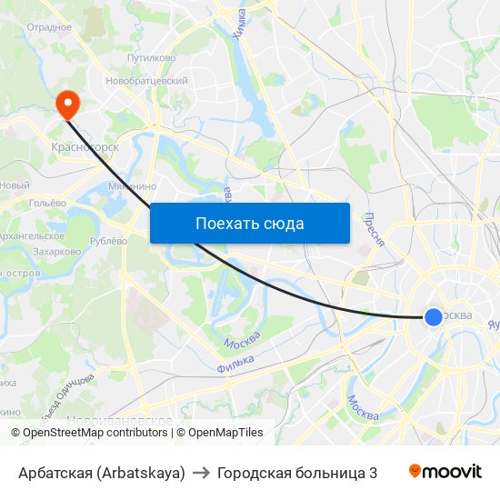 Арбатская (Arbatskaya) to Городская больница 3 map