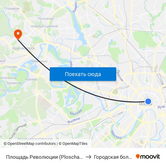 Площадь Революции (Ploschad Revolyutsii) to Городская больница 3 map