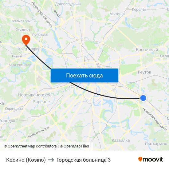Косино (Kosino) to Городская больница 3 map