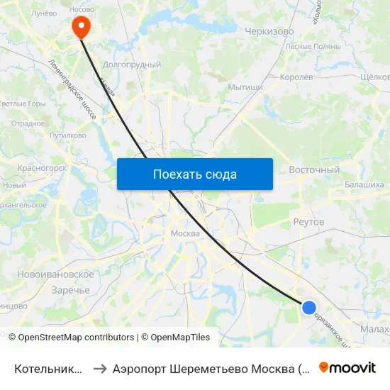 Котельники (Kotelniki) to Аэропорт Шереметьево Москва (SVO) (Sheremet'evo Airport) map