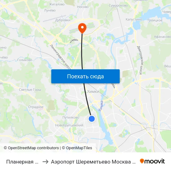 Планерная (Planernaya) to Аэропорт Шереметьево Москва (SVO) (Sheremet'evo Airport) map