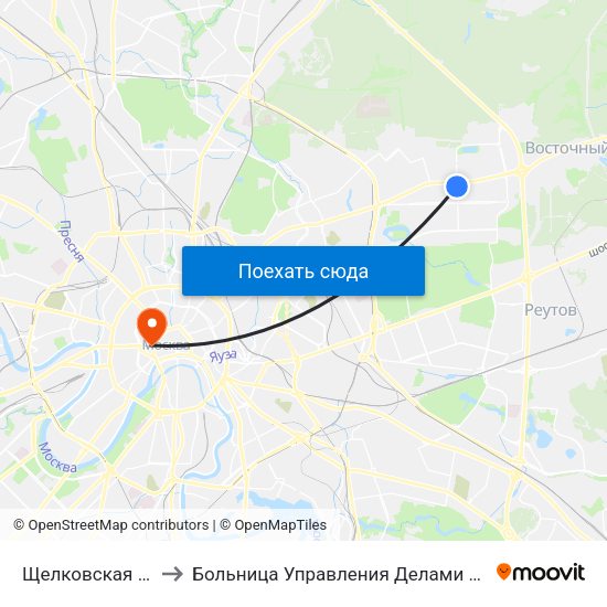Щелковская (Schelkovskaya) to Больница Управления Делами Президента РФ С Поликлиникой map