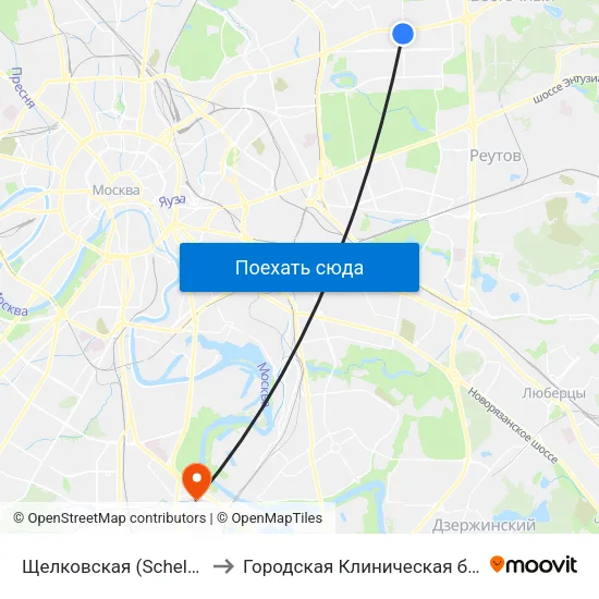 Щелковская (Schelkovskaya) to Городская Клиническая больница 85 map