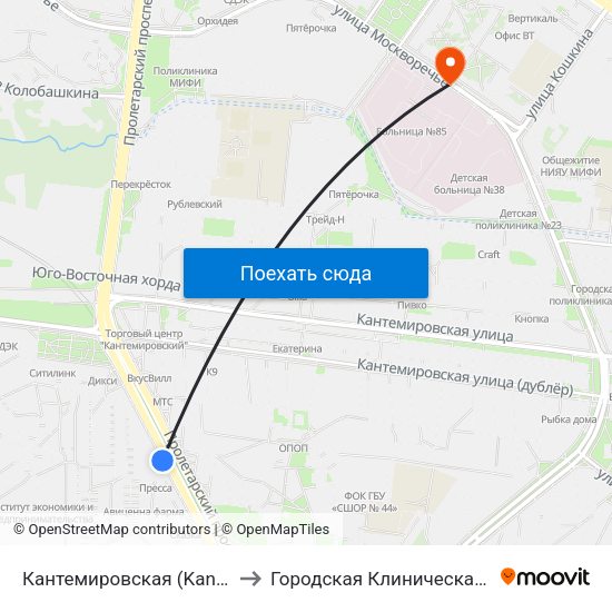 Кантемировская (Kantemirovskaya) to Городская Клиническая больница 85 map