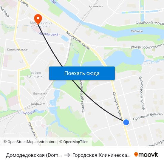 Домодедовская (Domodedovskaya) to Городская Клиническая больница 85 map