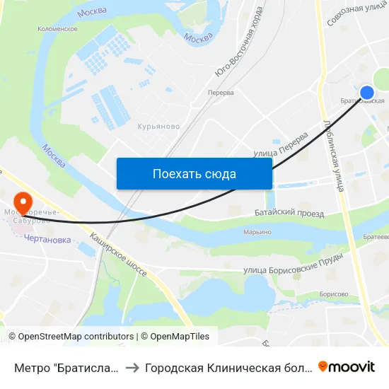 Метро "Братиславская" to Городская Клиническая больница 85 map