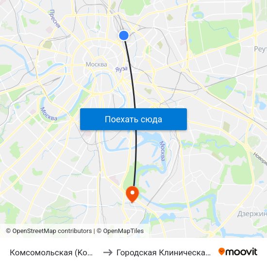 Комсомольская (Komsomolskaya) to Городская Клиническая больница 85 map