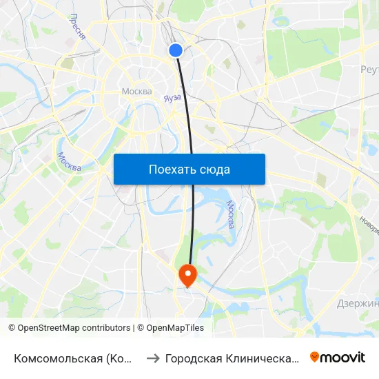 Комсомольская (Komsomolskaya) to Городская Клиническая больница 85 map