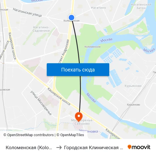 Коломенская (Kolomenskaya) to Городская Клиническая больница 85 map