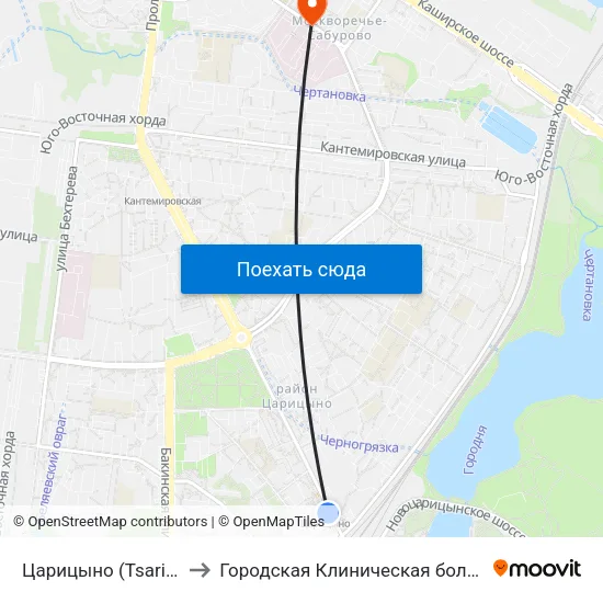 Царицыно (Tsaritsyno) to Городская Клиническая больница 85 map