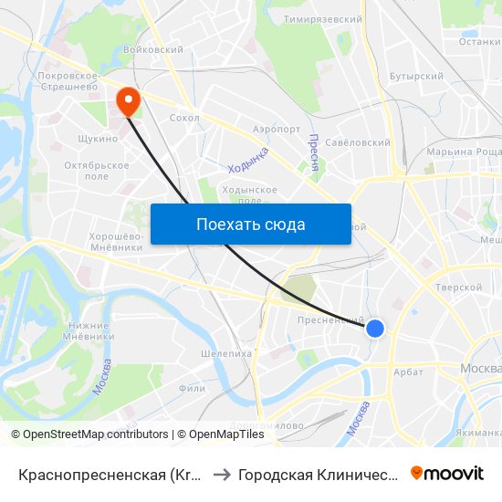 Краснопресненская (Krasnopresnenskaya) to Городская Клиническая больница 52 map