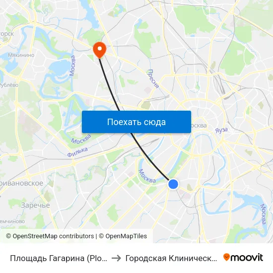 Площадь Гагарина (Ploschad Gagarina) to Городская Клиническая больница 52 map