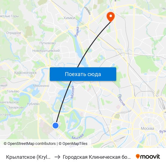 Крылатское (Krylatskoe) to Городская Клиническая больница 81 map