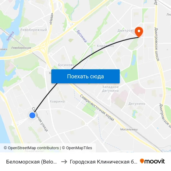 Беломорская (Belomorskaya) to Городская Клиническая больница 81 map