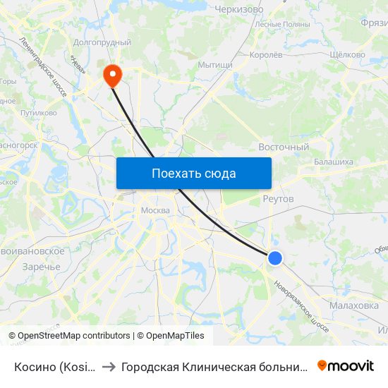 Косино (Kosino) to Городская Клиническая больница 81 map
