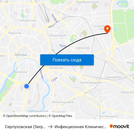 Серпуховская (Serpukhovskaya) to Инфекционная Клиническая больница 2 map