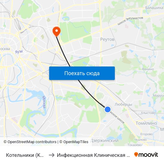Котельники (Kotelniki) to Инфекционная Клиническая больница 2 map
