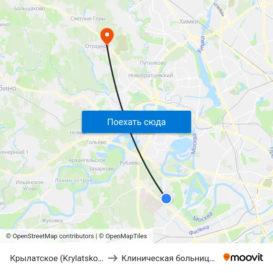 Крылатское (Krylatskoe) to Клиническая больница 1 map