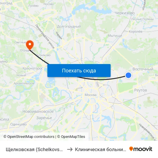 Щелковская (Schelkovskaya) to Клиническая больница 1 map