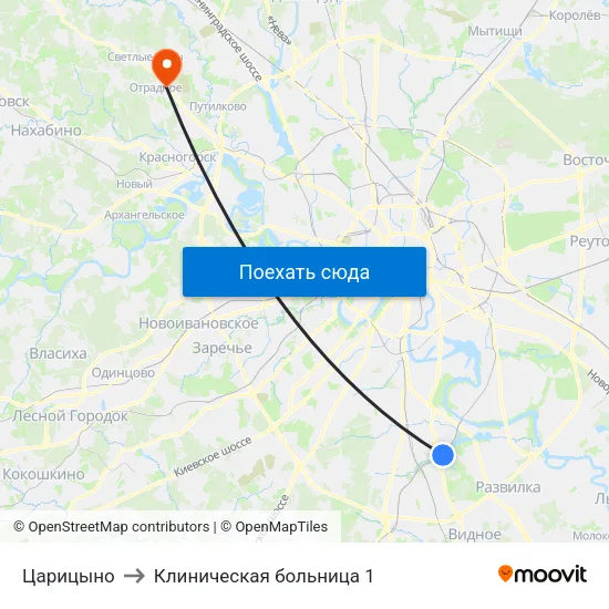 Царицыно to Клиническая больница 1 map