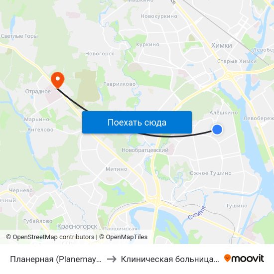 Планерная (Planernaya) to Клиническая больница 1 map