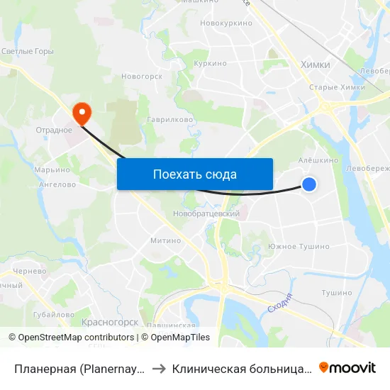 Планерная (Planernaya) to Клиническая больница 1 map