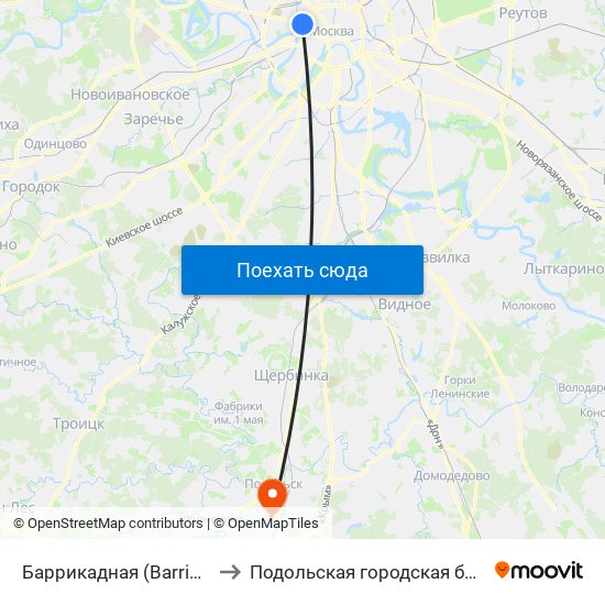 Баррикадная (Barrikadnaya) to Подольская городская больница 3 map
