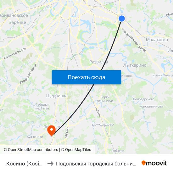 Косино (Kosino) to Подольская городская больница 3 map