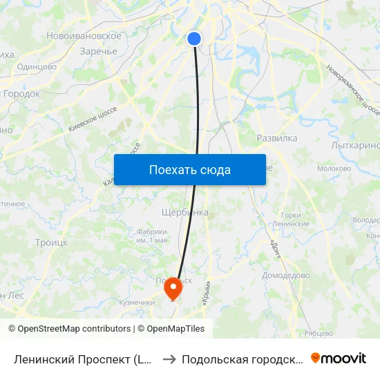 Ленинский Проспект (Leninsky Prospekt) to Подольская городская больница 3 map