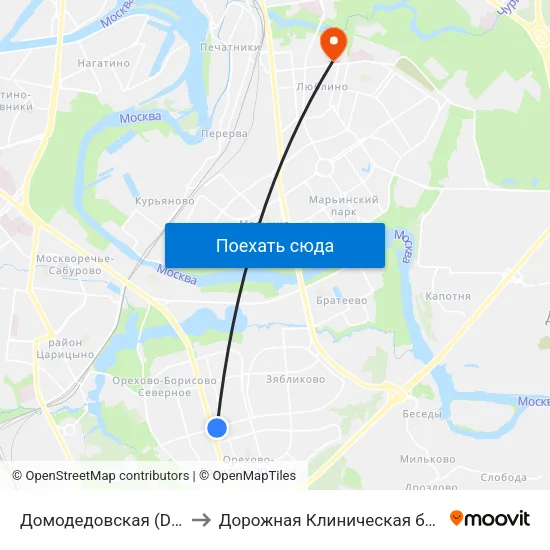 Домодедовская (Domodedovskaya) to Дорожная Клиническая больница им. Семашко map