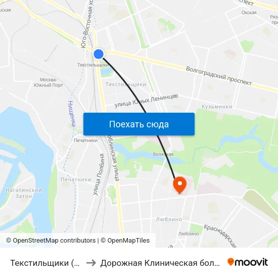 Текстильщики (Tekstilschiki) to Дорожная Клиническая больница им. Семашко map