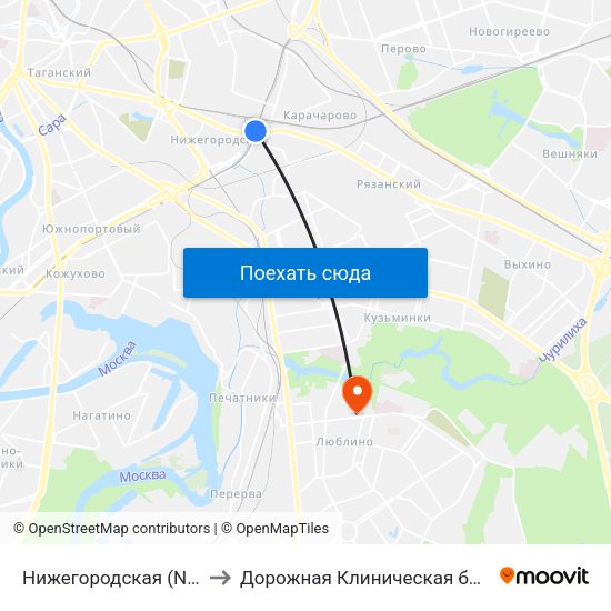 Нижегородская (Nizhegorodskaya) to Дорожная Клиническая больница им. Семашко map