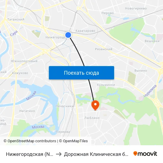 Нижегородская (Nizhegorodskaya) to Дорожная Клиническая больница им. Семашко map
