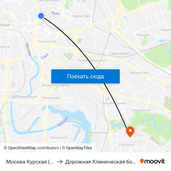 Москва Курская (Kursky Station) to Дорожная Клиническая больница им. Семашко map