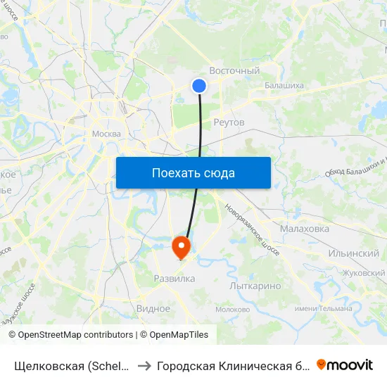 Щелковская (Schelkovskaya) to Городская Клиническая больница 83 map