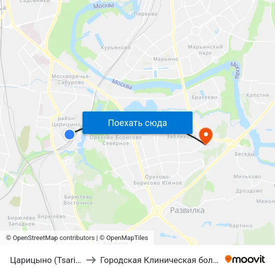 Царицыно (Tsaritsyno) to Городская Клиническая больница 83 map