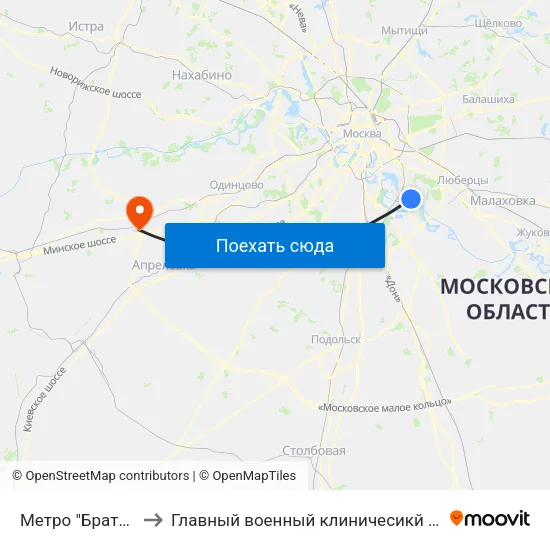 Метро "Братиславская" to Главный военный клиничесикй госпиталь ФСБ России map