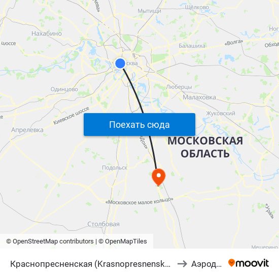 Краснопресненская (Krasnopresnenskaya) to Аэродар map