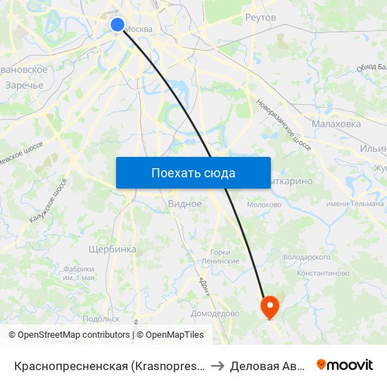 Краснопресненская (Krasnopresnenskaya) to Деловая Авиация map
