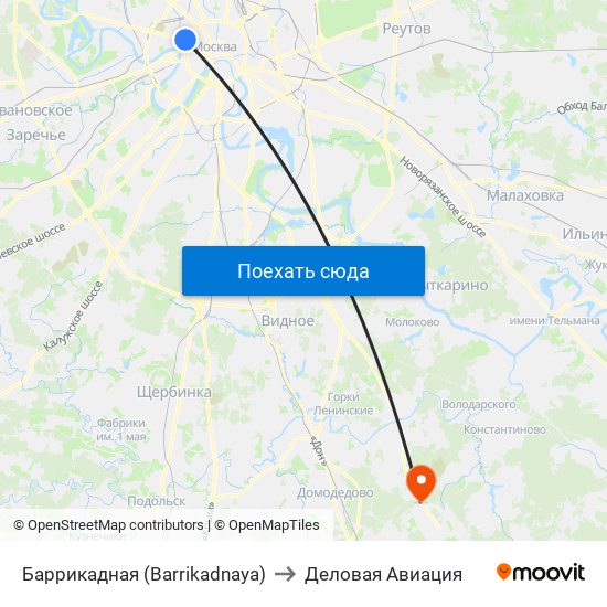 Баррикадная (Barrikadnaya) to Деловая Авиация map