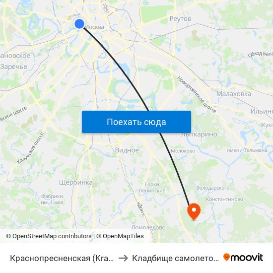 Краснопресненская (Krasnopresnenskaya) to Кладбище самолетов Домодедово map